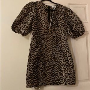 Ganni Puff Sleeve Leopard Mini Dress